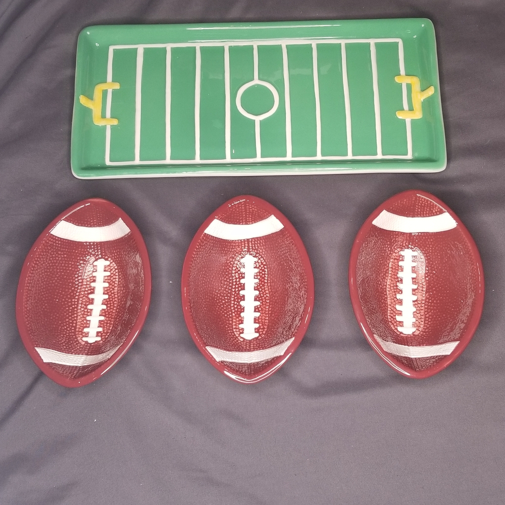 Football Shaped Snack Plates with Green Field Ceramic NFL Serving Snack Tray